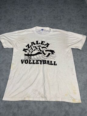 Azalea Volleyball White Vintage Russell Medium Graphic Tee Made in USA Signed
